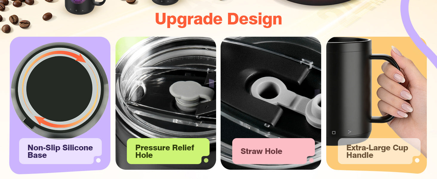 VaposaVibe Coffee Mug Warmer with LED Pattern, 4500mAh*2 Ultra-Long Battery Life & ±1°C Accuracy Heated Coffee Mug Rechargeable, Heated Coffee Mug Ideal for Coffee, Tea, Milk & Water