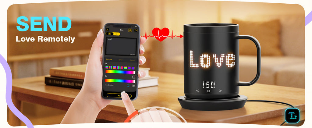 VaposaVibe Coffee Mug Warmer with LED Pattern, 4500mAh*2 Ultra-Long Battery Life & ±1°C Accuracy Heated Coffee Mug Rechargeable, Heated Coffee Mug Ideal for Coffee, Tea, Milk & Water