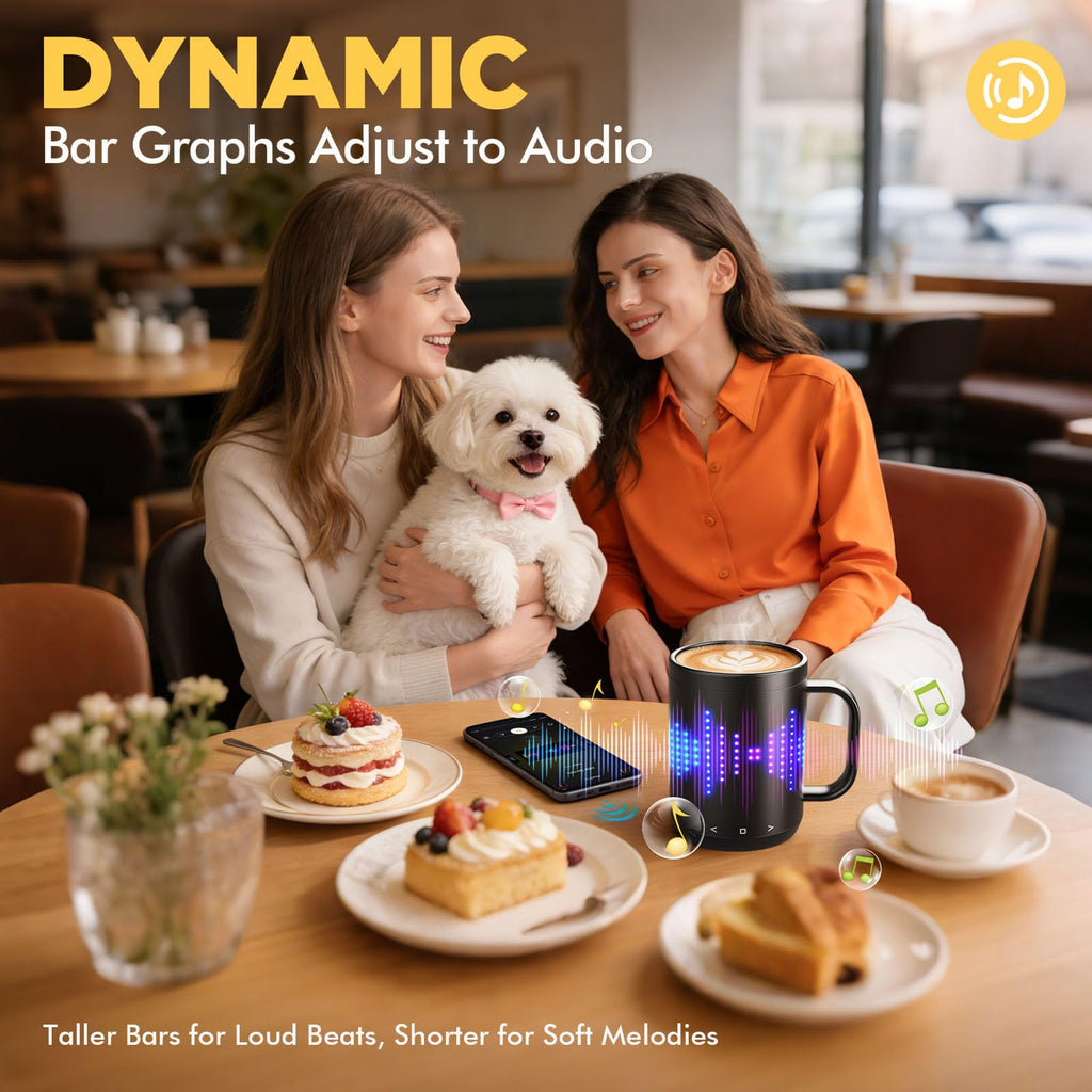VaposaVibe Coffee Mug Warmer with LED Pattern, 4500mAh*2 Ultra-Long Battery Life & ±1°C Accuracy Heated Coffee Mug Rechargeable, Heated Coffee Mug Ideal for Coffee, Tea, Milk & Water
