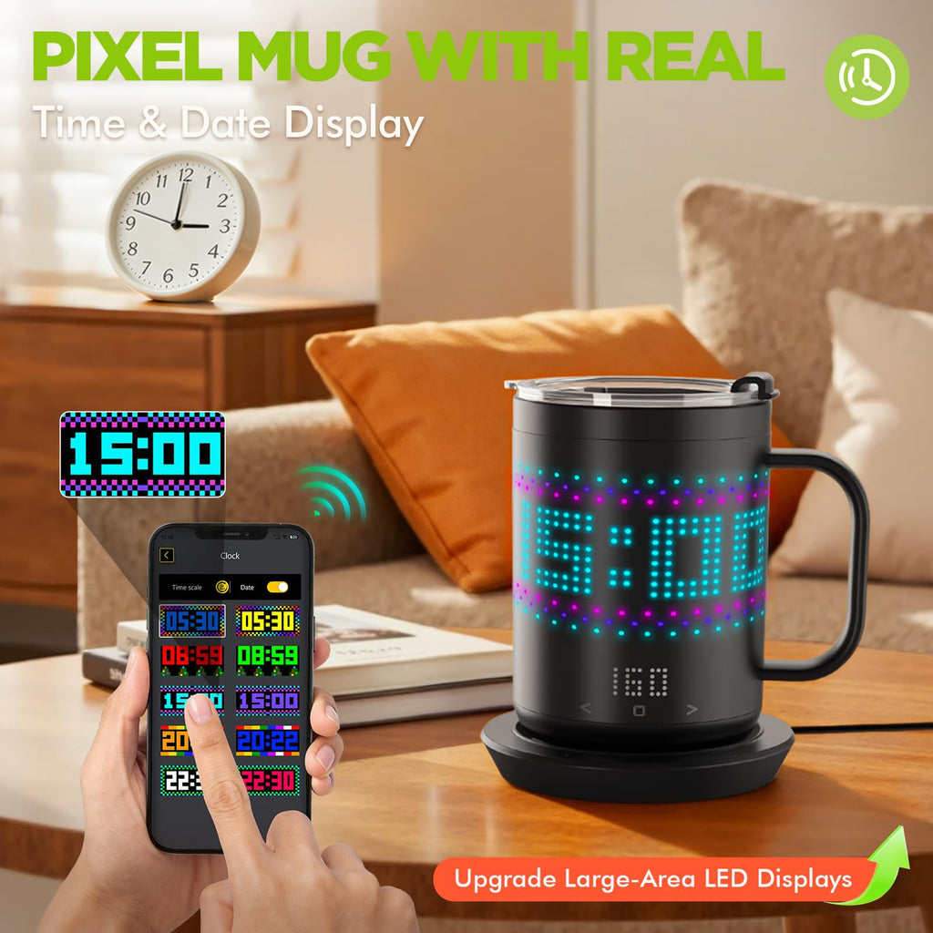 VaposaVibe Coffee Mug Warmer with LED Pattern, 4500mAh*2 Ultra-Long Battery Life & ±1°C Accuracy Heated Coffee Mug Rechargeable, Heated Coffee Mug Ideal for Coffee, Tea, Milk & Water