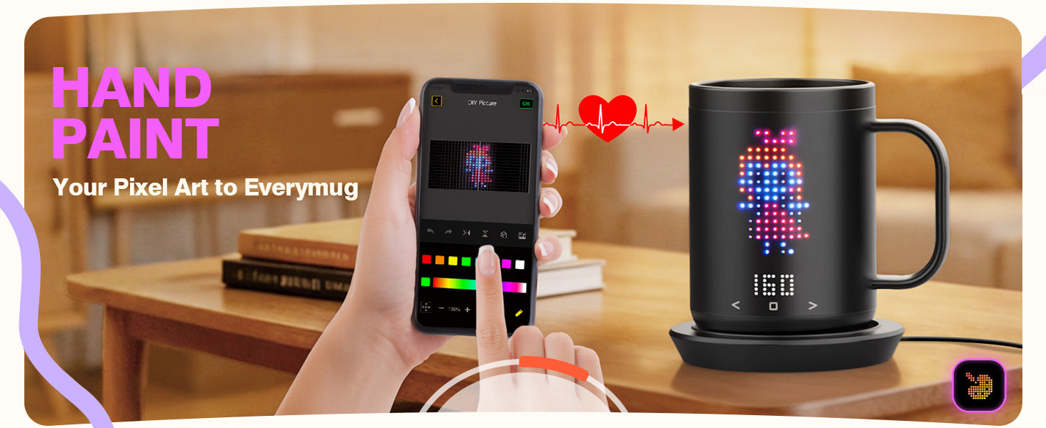 VaposaVibe Coffee Mug Warmer with LED Pattern, 4500mAh*2 Ultra-Long Battery Life & ±1°C Accuracy Heated Coffee Mug Rechargeable, Heated Coffee Mug Ideal for Coffee, Tea, Milk & Water