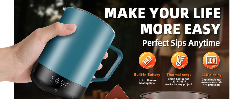 VaposaVibe Magnetic Charging Rechargeable Self Heating Coffee Mug, Fast Heating & High Temperature 14Oz Smart Coffee Cup Warmer, 120 Mins -Hot Up to 149℉ Smart Mug Warmer, Gifts for Women and Men(No APP)