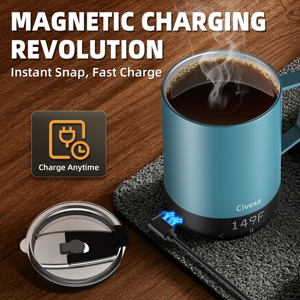 VaposaVibe Magnetic Charging Rechargeable Self Heating Coffee Mug, Fast Heating & High Temperature 14Oz Smart Coffee Cup Warmer, 120 Mins -Hot Up to 149℉ Smart Mug Warmer, Gifts for Women and Men(No APP)