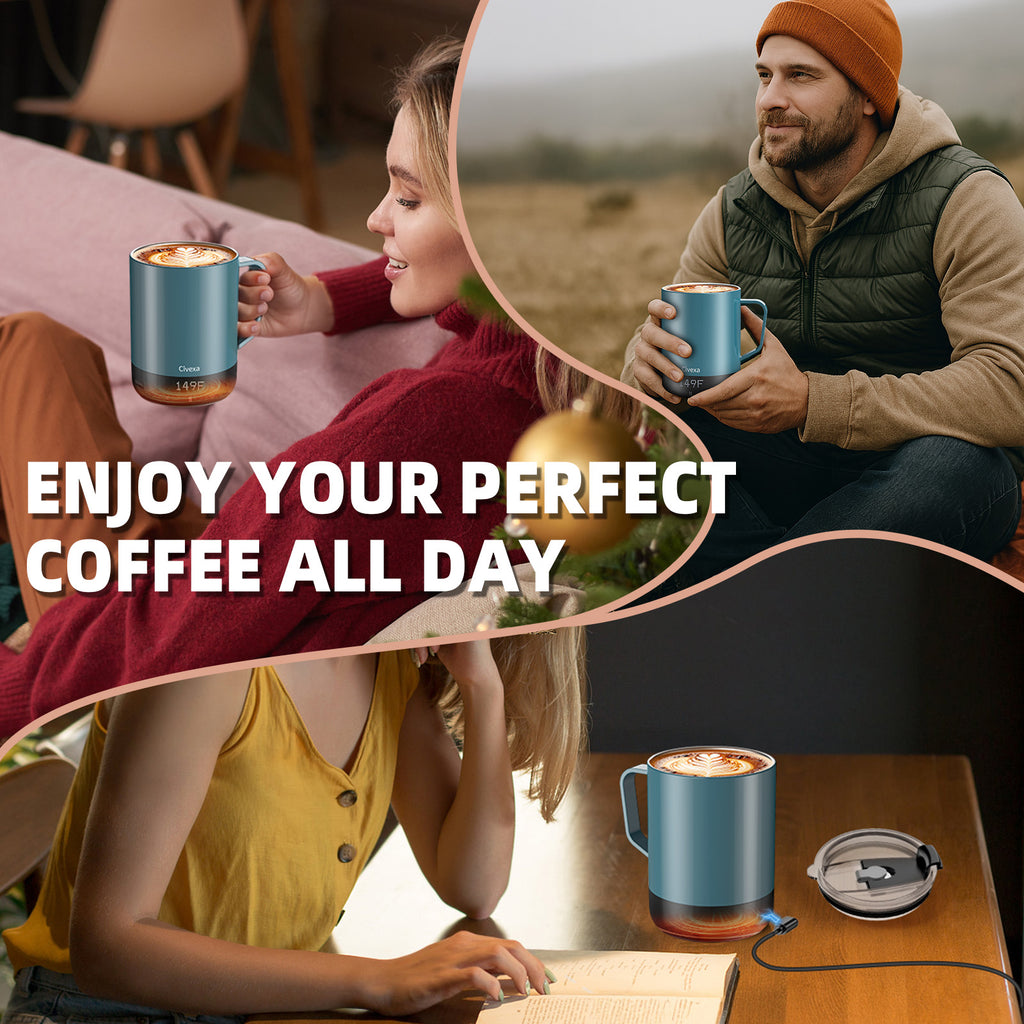 VaposaVibe Magnetic Charging Rechargeable Self Heating Coffee Mug, Fast Heating & High Temperature 14Oz Smart Coffee Cup Warmer, 120 Mins -Hot Up to 149℉ Smart Mug Warmer, Gifts for Women and Men(No APP)